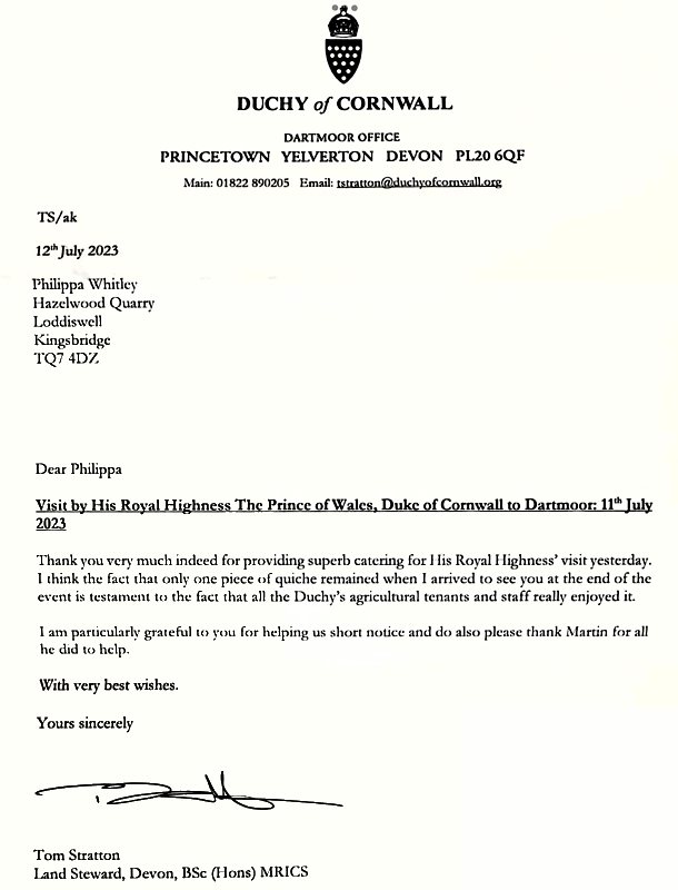 Testimonial from Duchy of Cornwall